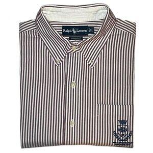 Ralph Lauren Brown and White Striped Long-Sleeve Button-Down Shirt